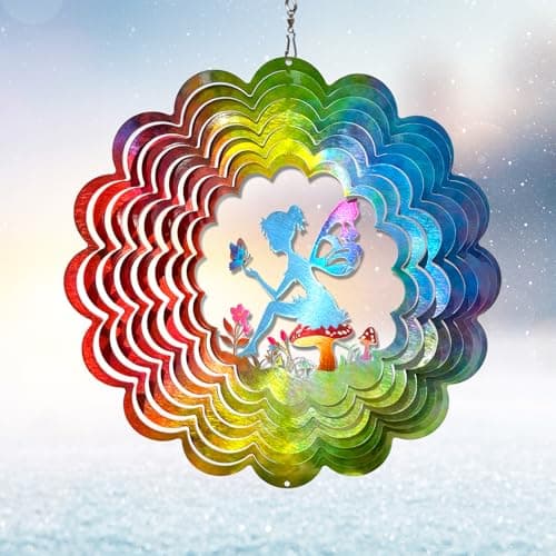 Image of Eiryhope Fairy Wind Spinner - Kinetic Hanging Wind Sculpture | 12-Inch 3D Windcatcher for Garden, Metal Art Yard Decor, Outdoor Ornament & Lovely Gifts for Mother, Wife, Daughter, Girls & Women