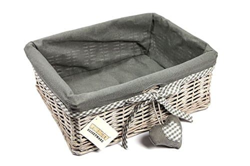 Image of Woodluv Grey Wicker Rectangular Storage Gift Hamper Basket With Removable Lining - Large