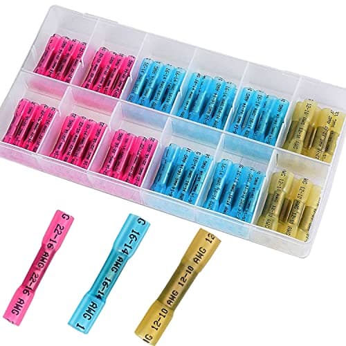 Image of RUNCCI-YUN 100PCS Heat Shrink Wire Connector Butt Terminals Kit, Crimp Connectors Waterproof Insulated Electrical Terminals Marine Automotive Cable(3 Colors / 3 Sizes)(red blue yellow）