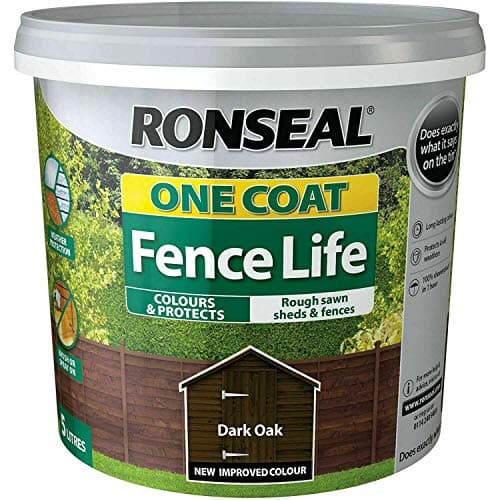 Image of Ronseal 5L One Coat Life - Quick Dry Garden Shed & Fence Paints 5 Litres (Dark Oak)