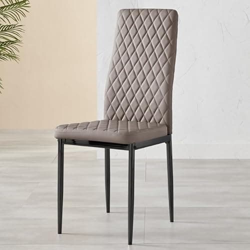 Image of Furniturebox UK Milan Dining Chair - Set of 4 - Premium Dining Room Chairs - Contemporary & Luxurious Cappuccino Beige Hatched Diamond Faux Leather Dining Seats With Black Metal Legs (4x Beige Chairs)