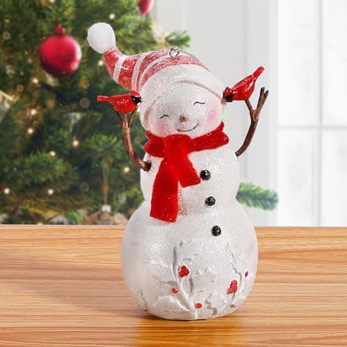 Image of EZVYAO 2023 Snowman Figurines Christmas Decorations Resin Standing & Hanging Snowman Ornament for Winter Tabletop Office Home Decor Xmas Gifts, Snowman Holding Cardinals, 4.7"