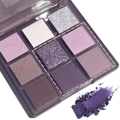 Image of Purple Eyeshadow Palette, 9 Colour Glitter Eye Shadow Pallets for Women, Highly Pigmented Purple Eyeshadow, Waterproof Blendable Sparkly Eyeshadow for Women Girls Pink Lilac Eye Shadows