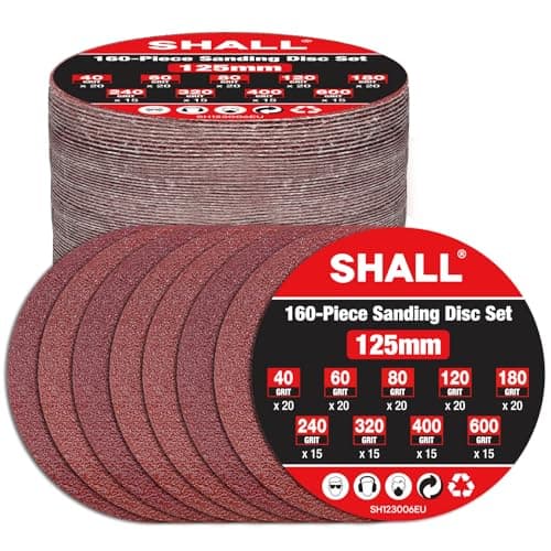 Image of SHALL 160pcs 125mm Sanding Discs, (Hook and Loop 40/60/80/120/180/240/320/400/600 Mixed Grit), 8 Hole 5 Inch Round Sanding Discs Pads,for Orbit Orbital Sander and All Oscillating Tools