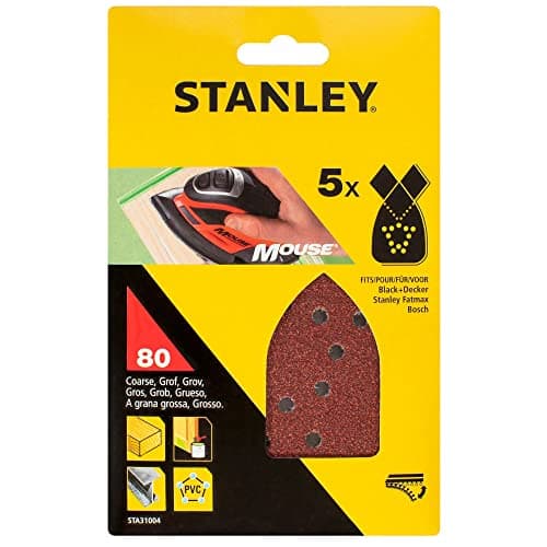 Image of STANLEY STA31004-XJ Quick Fit Sanding Sheets for Black+Decker Mouse, 80G, Pack of 5