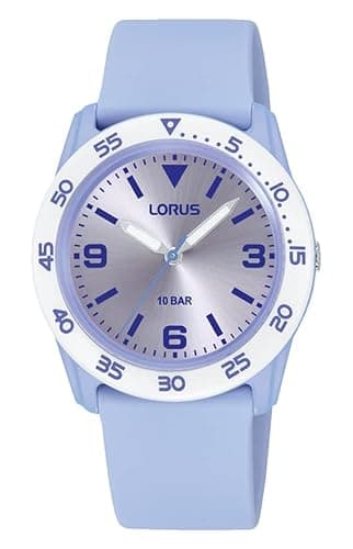 Image of Lorus RRX91HX9 Girls' Analogue Quartz Watch with Silicone Strap, Purple-White, Strap.