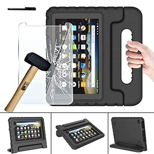 Image of FINDING CASE for Amazon Fire HD 8 Tablet | Fire HD 8 "Case (8th / 7th / 6th Gen - 2018,2017,2016 Release) With Glass Screen Protector Cover - ShockProof Handle Foam Stand Kids Cover black