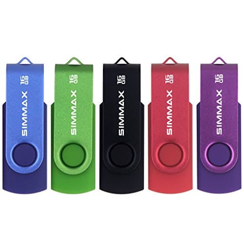 Image of SIMMAX USB Flash Drives 5 Pack 16GB Memory Stick Swivel Design USB 2.0 Flash Drive Thumb Drive Zip Drives (16GB Blue Green Black Red Purple)
