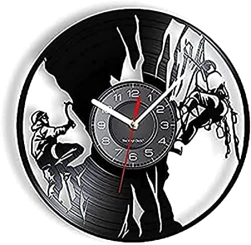 Image of Modern Roman Numerals Wall Clocks Vinyl Wall Clocks Climbing Vinyl Album Repurposed Vinyl Record Clock Climbing Mountain Extreme Outdoor Sports Retro Wall Clock Rock Climber Gift Clock Gifts