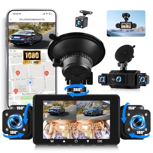 Image of OiLiehu 4 Channel Dash Cam, 1080P HD In-Car Camera, Built-in Dual 480P Cameras, 3" Touchscreen Dash Cam with Loop Recording, G-Sensor, APP Control, Parking Assistant, Night Vision, Motion Detection