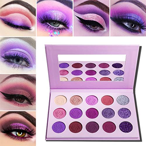Image of Afflano Highly Pigmented Pink Purple Eye Makeup Palette, Matte Glitter, Dark Red Violet Silver Cute Shimmer Wedding Eyeshadow Palette for Girl Women