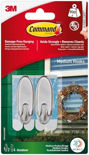 Image of Command Clear Medium Hooks, 2 Hooks + 4 Adhesive Strips - Outdoor Use - Suitable for Hanging Items up to 900 g - Damage Free Hanging