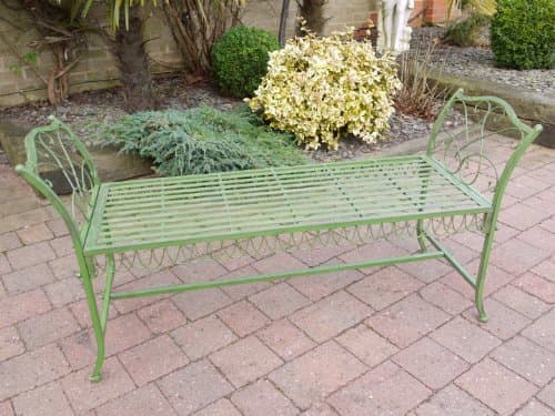 Image of Antique GREEN Wrought Iron Garden Bench Stool ~ Vintage Style