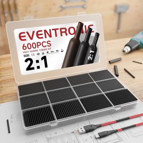 Image of Eventronic Heat Shrink Tubing 600Pcs, EVA Material Upgrade, IP56 Waterproof Heatshrink Sleeving Kit, in Total 27m,12 Sizes, Ideal for Electrical Insulation and Wire Connector, Black, Never Fading