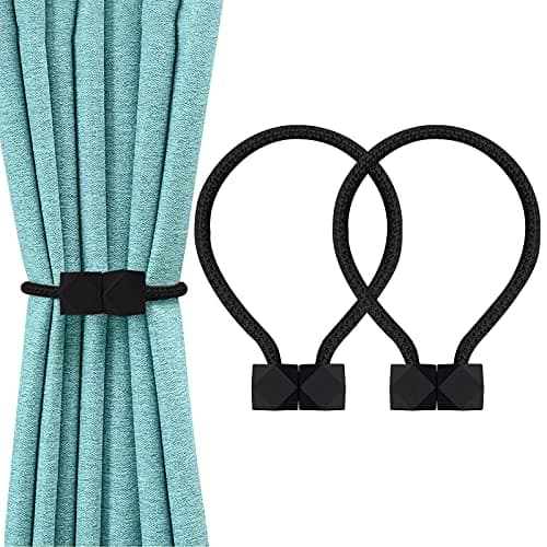 Image of 2 Pcs Magnetic Curtain Tie Backs, European Curtain Tiebacks Curtain Holdbacks Modern Simple Style Drape Tie Backs, Magnetic Curtain Buckle Clips for Home Hotel Office Window Drapery Decoration (Black)