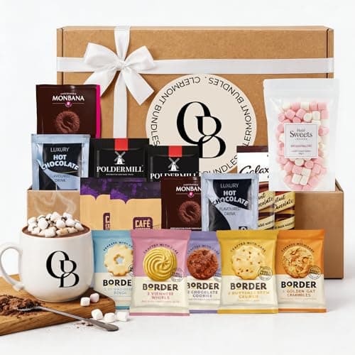 Image of Hot Chocolate Gift Set - Includes 16 Items, Mixed Sachets, Marshmallows and Biscuits. Perfect Hot Chocolate Set for Women and Men. Mini Marshmallows, Gift for all Occasions