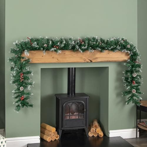 Image of Samuel ALEXANDER 2.7m Green Mixed Needle Christmas Garland with Pine Cones and Red Berries