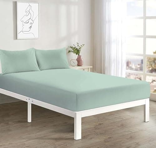 Image of L S U Supersoft Duvet Cover Set Easy Care Bedding Fitted Sheet and Pillowcases in 22 Colours and Single, Double, King, and Super King Sizes (FITTED PP duck egg)