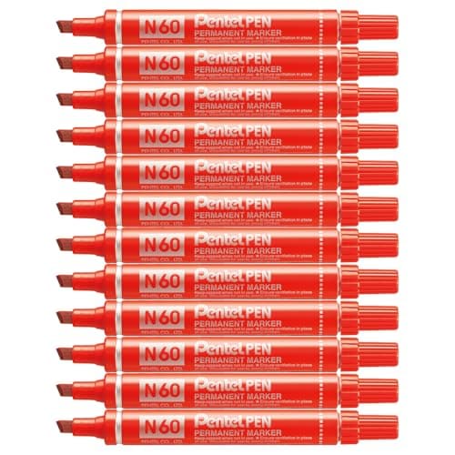 Image of Pentel N60 Permanent Marker Chisel Tip Max.6mm Line Red Ref N60-B [Pack of 12]