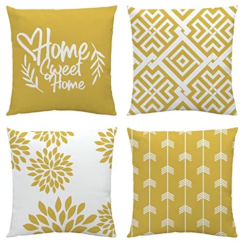 Image of NIULAA Mustard Yellow Cushion Covers 45 x 45 Set of 4 Velvet Cushion Cover 18x18 Modern Square Geometric Cushions Quotes Home Decor Pillow Cases for Sofa Bed Garden