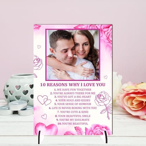 Image of Personalised '10 Reasons Why I Love You' Wooden Plaque – Custom Photo Gift with Heartfelt Message – Perfect for Anniversaries, Valentine's Day, or Just Because (Mdf Wood Indoor Use Only)