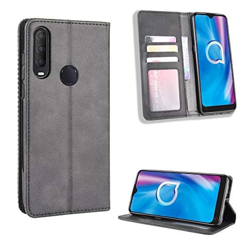 Image of Jiajihua Cover Compatible with Alcatel 1SE 2020 Case PU Leather Flip Kickstand Wallet Card Slot Magnetic Closure Black
