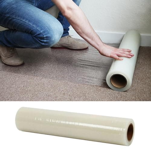 Image of Warmiehomy Carpet Protector Roll Self Adhesive 90 Micron 60cmx10m,Waterproof Carpet Protection Film Floor Covering for Painting,Heavy Duty Carpet Protector for Floor Stairs,Clear