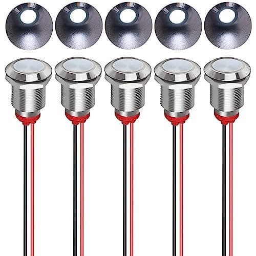 Image of Gebildet 5pcs 12mm AC/DC 12-24V LED Metal Indicator Light Waterproof Signal Lamp Pilot Dash Directional Car Truck Boat with Wire(White)