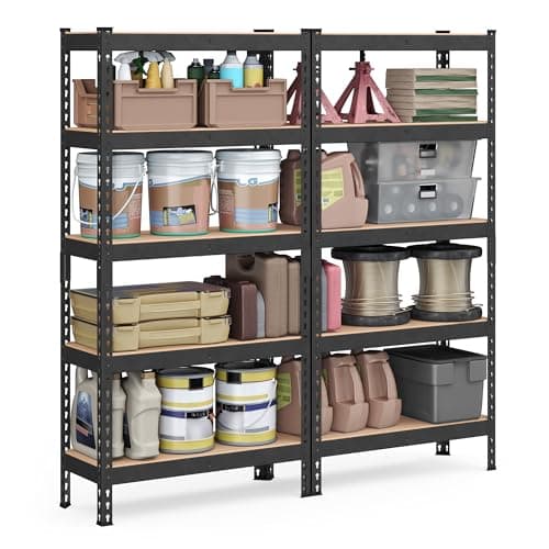 Image of SONGMICS 5-Tier Shelving Unit, Storage Shelves, for Garage, Boltless Assembly, Adjustable Shelves, 30 x 75 x 150 cm, Load 875 kg, for Shed Warehouse Basement Kitchen, Black GLR300B01
