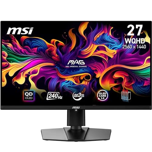 Image of MSI MAG 271QPX QD-OLED E2 26.5 Inch WQHD Gaming Monitor - 2560 x 1440 Quantum Dot Panel, 240Hz / 0.03ms, 99% DCI-P3, DisplayHDR True Black 400 - DP 1.4a, HDMI, USB Type-C