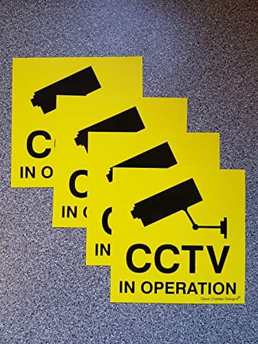 Image of pack of 4 CCTV in operation stickers 100mm x 100mm self adhesive vinyl