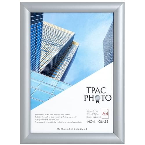 Image of The Photo Album Company Limited | Snap Frame | A4 (21x30cm), Silver, Satin Finish, Metal, Rectangular | Wall Mount, Acrylic Front, Aluminium Frame | Easy Poster Change, Display Protection