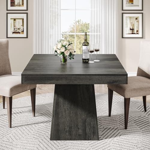 Image of Tribesigns Square Dining Table for 4, 31.5-Inch Kitchen Table Small Dinner Table with Sturdy Pedestal Base, Farmhouse Dining Room Table for Home Dining Room, Living Room, Kitchen, Gray