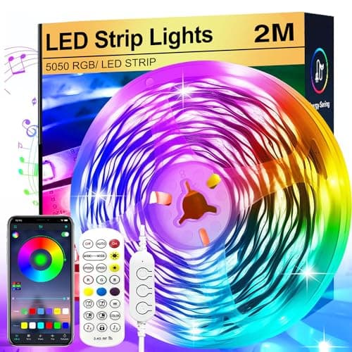 Image of FOLAI 2M RGB Music Sync LED Strip Lights - Smart App Control Remote, Color Changing, Flexible Home Decoration for Bedroom Lighting, SHY-BT-03