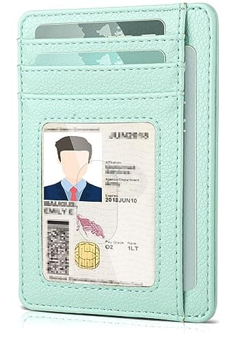 Image of Teskyer Women Card Holder Wallet, Slim Credit Card Wallets, Minimalist, RFID Blocking, 1 ID Window, Holds up to 8 Cards, Aqua Green