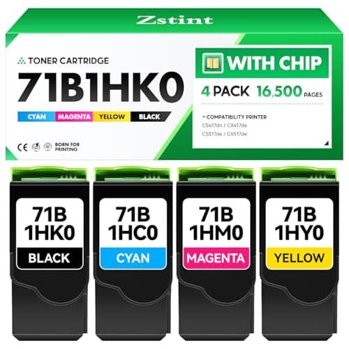 Image of 71B1HK0 71B1HC0 71B1HM0 71B1HY0 Toner Cartridge Set 4-Pack Black Cyan Magenta Yellow with chip Replacement Compatible with Lexmark CS417dn CX417de CS517de CX517de Color Laser Printer Ink All-in-One