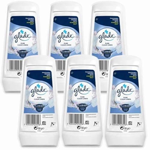 Image of Glade Air Freshener Pure Clean Linen Scent, 150g x 6 - Odour Eliminator Gel, Long-Lasting Fresh Fragrance Air Freshener for Home with Welari Thank You Card | (6 Pack)