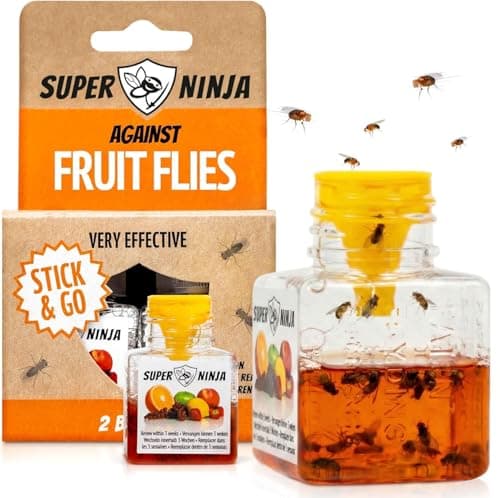 Image of Super Ninja Fruit Fly Trap - 2 pack, Highly Effective Fruit Fly Killer for Home & Kitchen, Up to 3 Weeks of Performance per Bottle, Child & Pet Friendly