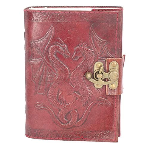 Image of Nemesis Now Double Dragon Leather Journal With Lock 20cm Brown