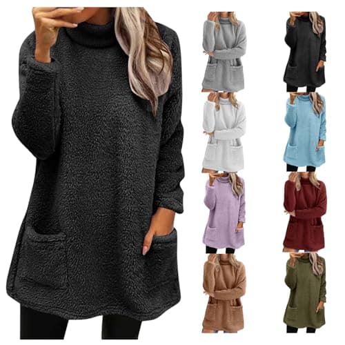 Image of womens sweatshirts and hoodies,women's sweatshirts uk Womens Sweatshirt Casual Fuzzy Fluffy Hoodie Solid Color Warm StylishPullover with Pockets Fleece for Women UK