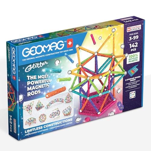 Image of Geomag Recycled Glitter, Magnetic Constructions With Effect, Colorful And Glittery Bars, 142-Piece Pack, For Boys and Girls 3+