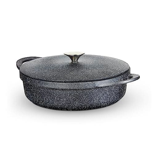 Image of Tower T900191 Shallow Casserole Dish with Aluminium Lid, Lightweight Cast Aluminium, 28cm, Black, Graphite