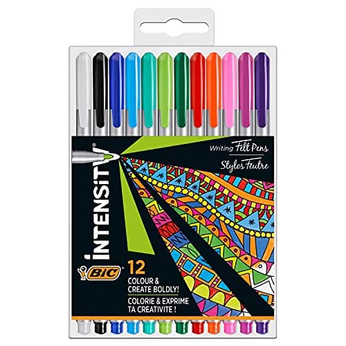 Image of Bic Intensity Medium Felt-Tip Pens, Medium Tip, Box of 12 Caja de 12 rotuladores de punta media Assorted