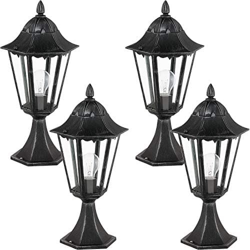 Image of 4 Pack IP44 Outdoor Pedestal Light - Black & Silver Patina -Lantern- 1x 60W E27 - Weatherproof Waterproof Driveway Path Garden lamp Post Tall
