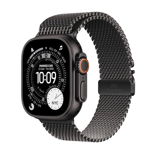 Image of Apple Watch Ultra 3 GPS + Cellular 49mm Premium Running and Multisport Smartwatch with Rugged Black Titanium Case with Black Titanium Milanese Loop - Medium. Advanced Health and Fitness Tracking