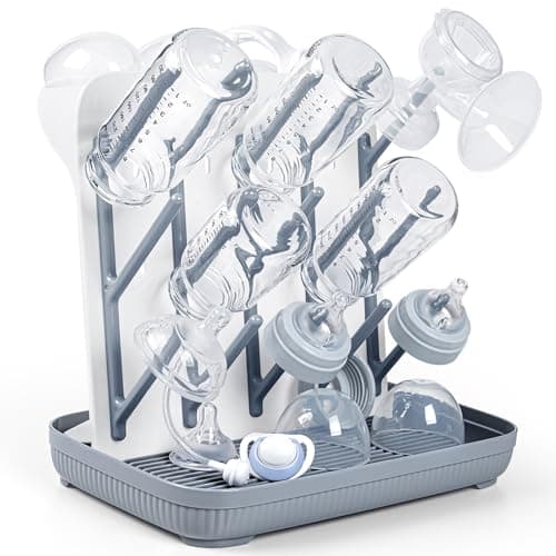 Image of Termichy Baby Bottle Drying Rack: Large Vertical Bottle Dryer Rack Holder - Space Saving Standing Drying Rack for Baby Bottles and Pump Part Cleaning (Gray)