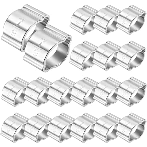 Image of 20 Pack Double Ear Hose Clamps, 7-9mm(2/7"-5/14"), Heavy-Duty Rust-Proof Pipe Clips for Fuel Petrol Pipe, Water Hose, Automotive & Industrial Use