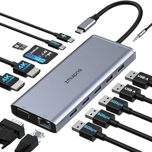Image of Docking Station Dual Monitor for Dell HP, Thunderbolt 3/4 Dock USB C Hub Multiport Adapter Triple Monitor to 2 HDMI 4K,VGA,Ethernet,5 USB,PD,SD/TF,3.5MM for Lenovo,Surface,MacBook Laptops