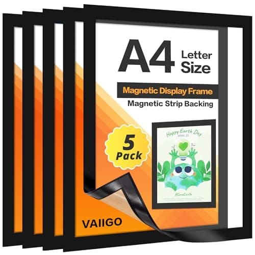 Image of VAIIGO A4 Magnetic Display Frame for Fridge, 5Pack Magnetic Sign Holder for Fridge Whiteboards and Metal Surfaces, Picture Frame, Document Paper Holder, Black