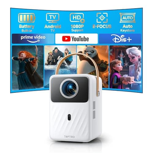 Image of 【Dust-Proof Projector Built-In Rechargeable Battery & Android TV】Portable Smart Projector with APPs, Auto Focus Keystone, FHD 1080P, WiFi Bluetooth Mini Outdoor Movie Projector for Phone/TV Stick/PS4